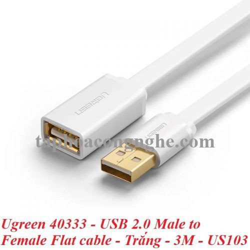 Ugreen 40333 3M màu Trắng Cáp tín hiệu nối dài USB 2.0 lõi thuần đồng dáng dẹt US103 30040333